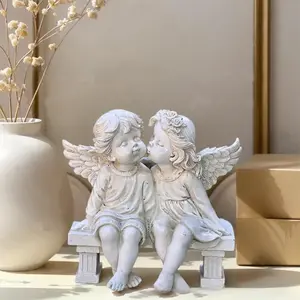 Vintage Angel Kissing Couple Statue Resin Craft Valentine Present European Style[1.13]