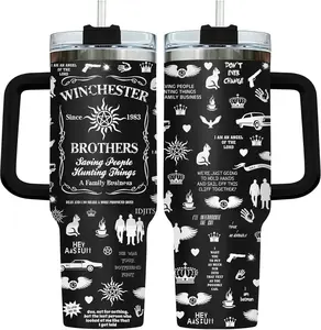 Winchester Tumbler - Super natural Inspired - 40oz Black/White Tumbler, Movie Fan Gift Cup
