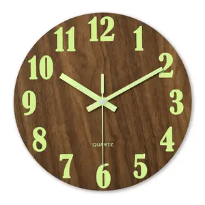 Wooden Glow-In-The-Dark Wall Clock, Round Silent Clock for Living Room Bedroom, Boho Tuscan Style Home Decor, Halloween Christmas Decoration
