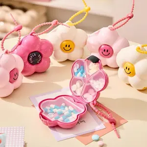 Cute Flower Pill Box, Medicine Organizer, Vitamin Organizer, Mini Portable Multifunctional, Business Trip Travel Pill Storage Box, Bag Charm, Multi-Compartment Storage Box