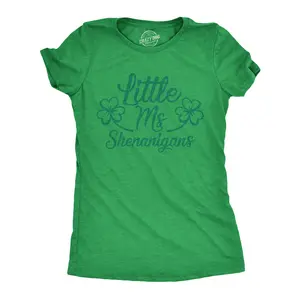 Womens Little Ms Shenanigans T Shirt Funny St Patricks Day Parade Outfit Graphic Novelty Tee Funny Womens T Shirts Cute Vintage Fashion Casual Ladies T-Shirt Gift Saint Patrick's Day Tops for Women Funny Green