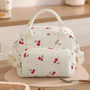 Corduroy Insulated Lunch Bag，11L Lunch Bag for Women and Men,Lunch Organizer,Reusable Lunch Box,Water Resistant Portable Cooler Tote Bag for Work Picnic