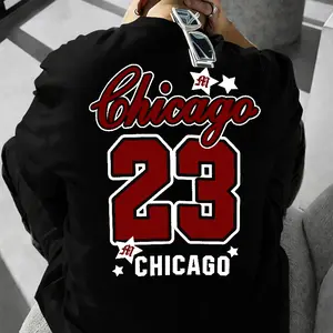 Chicago 23 Vintage Varsity Graphic T-Shirt Classic Number Sports Style Tee Retro Streetwear Back Print Unisex 100% Cotton Chicago City Pride Gift