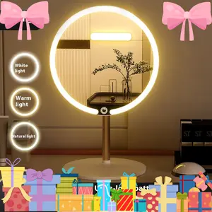 【Holiday benefit price】rechargeable makeup mirror with lights, portable travel lighted vanity mirror, dimmable touchscreen tabletop LED makeup mirror