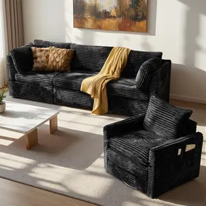 4PCS Modern Sectional Sofas Couch With Swivel Chair,Deep Seat Cloud Couch Set For Living Room,Easy Assembly,Free Combination