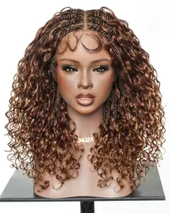 JALIZA Nami - 18" Copper Cocoa Color #4/33/30 Glueless Pre Bleached Swiss HD Full Lace Boho Box Braided Wig