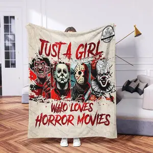 Horror Movie Character Flannel Blanket, Soft Warm Polyester Throw for Sofa Home Decor, Ideal Gift for Friends Halloween Christmas Birthday
