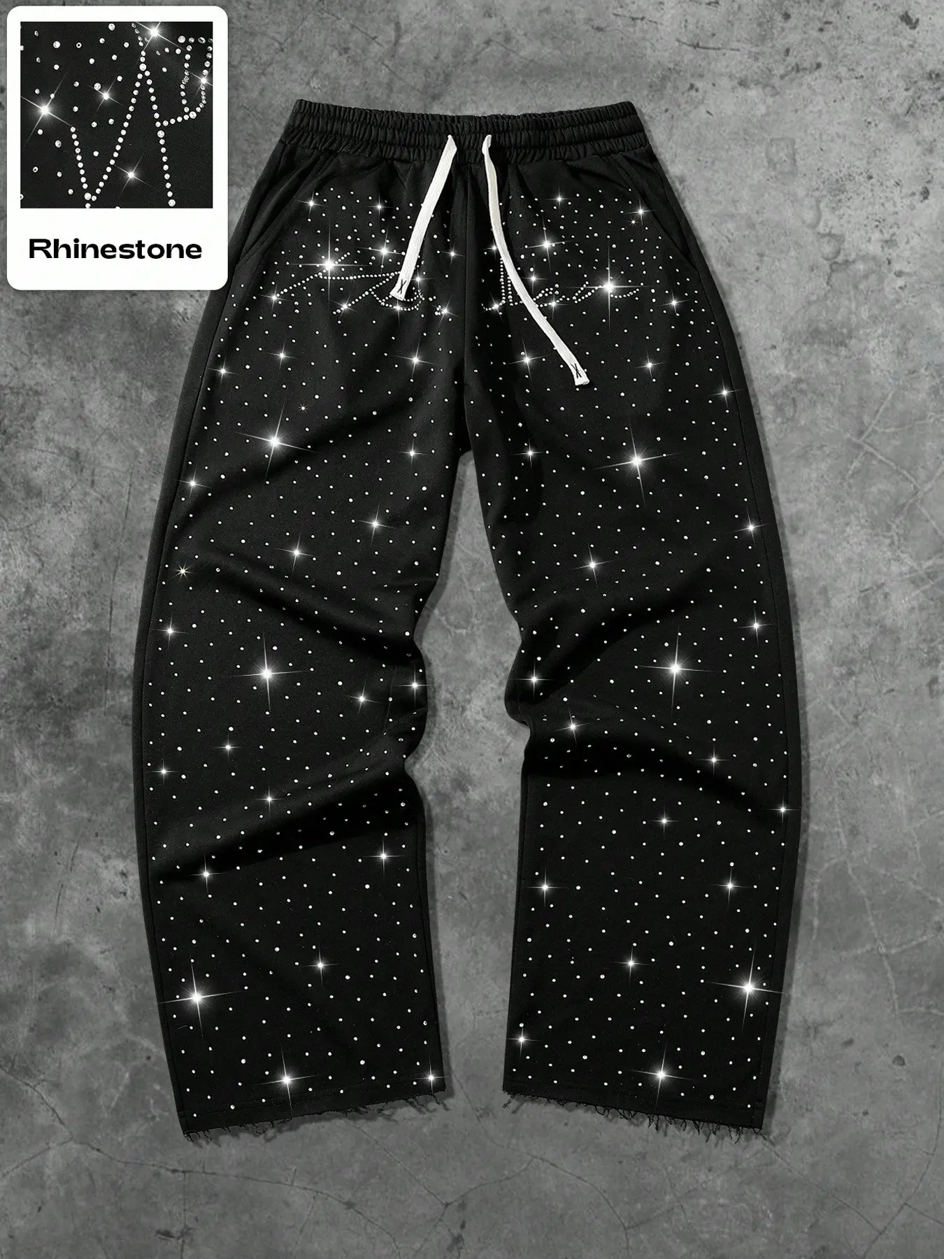 Unisex Rhinestone Casual Pants, Sparkling Diamond Decoration, Star Letter Pattern, Trendy Streetwear for All Seasons, Casual Sporty Trousers