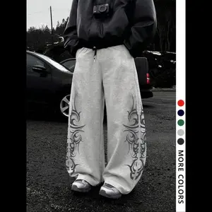 Men's Ethnic Pattern Drawstring Waist Joggers Pants, Casual Loose-Fit Gothic Style Sweatpants for All Seasons, Unisex Daily Wear, Wide Leg Sweatpants