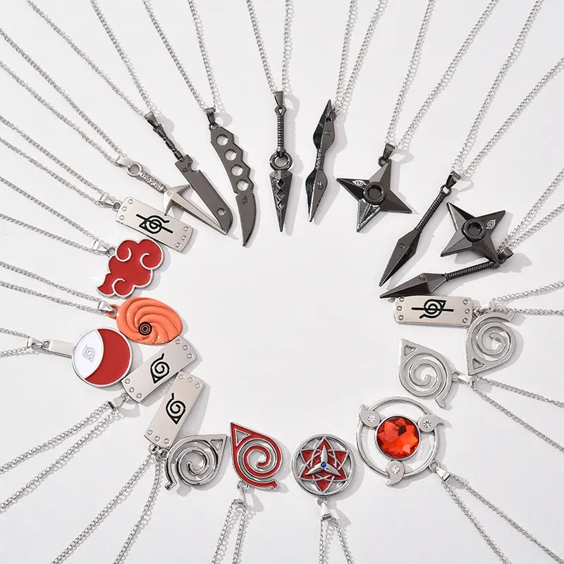 Cartoon Alloy Naruto Eye Motif Necklace Pendant with Alloy Chain, Anime Movie Merchandise Ornament, Cosplay Accessory, Jewelry Gift for Anime Fans