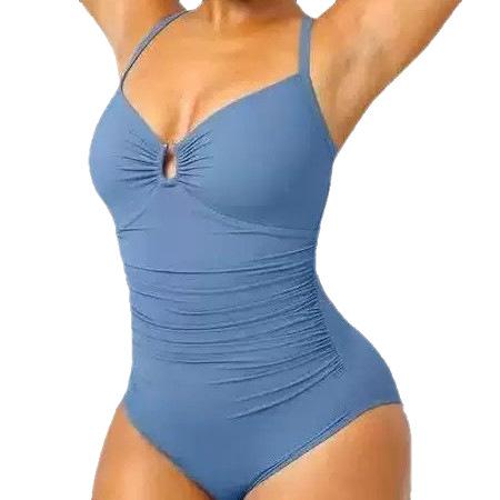 New Keyhole Halter One Piece Swimsuit, Slimming Ruched Bathing Suit, Flattering Swimwear for Vacation