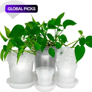 Plant Pot Set with Identification Label & Matching Saucer, Clear Plastic Plant Pot with Drainage Holes, Seed Starting Nursery Pots for Succulents, Small Herbs and Flowers, Seedling Pots