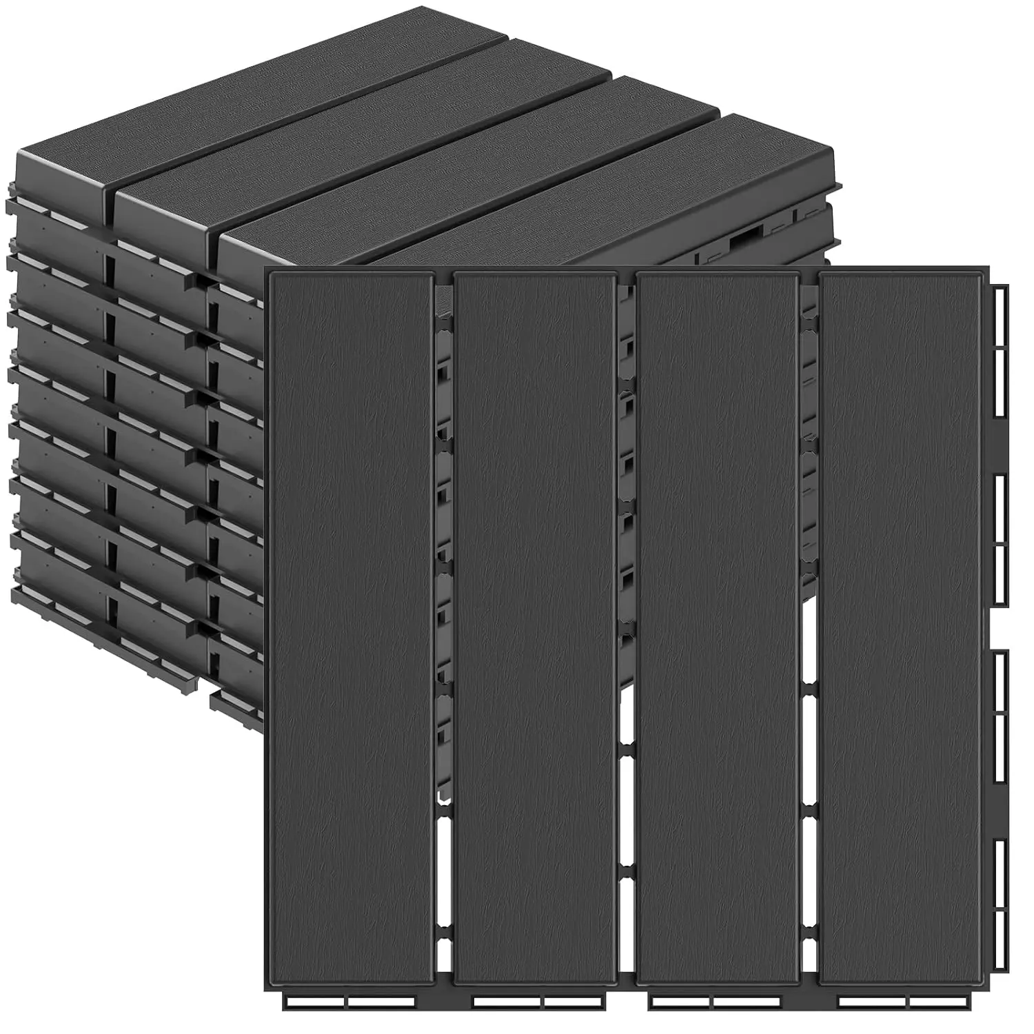 Plastic Interlocking Deck Tiles, 9 Pack , 12"x12"  Outdoor Flooring All Weather Use, Patio Floor Decking Tiles for Porch Poolside Balcony Backyard, Dark Grey