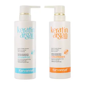 Karvannall Keratin Argan Oil Haircare Set - Sulfate Free Cleansing Shampoo Cleanser & Conditioner, Damage Repair Color Protection for Dry Damaged Color Treated Hair, 16.9 Fl Oz x 2