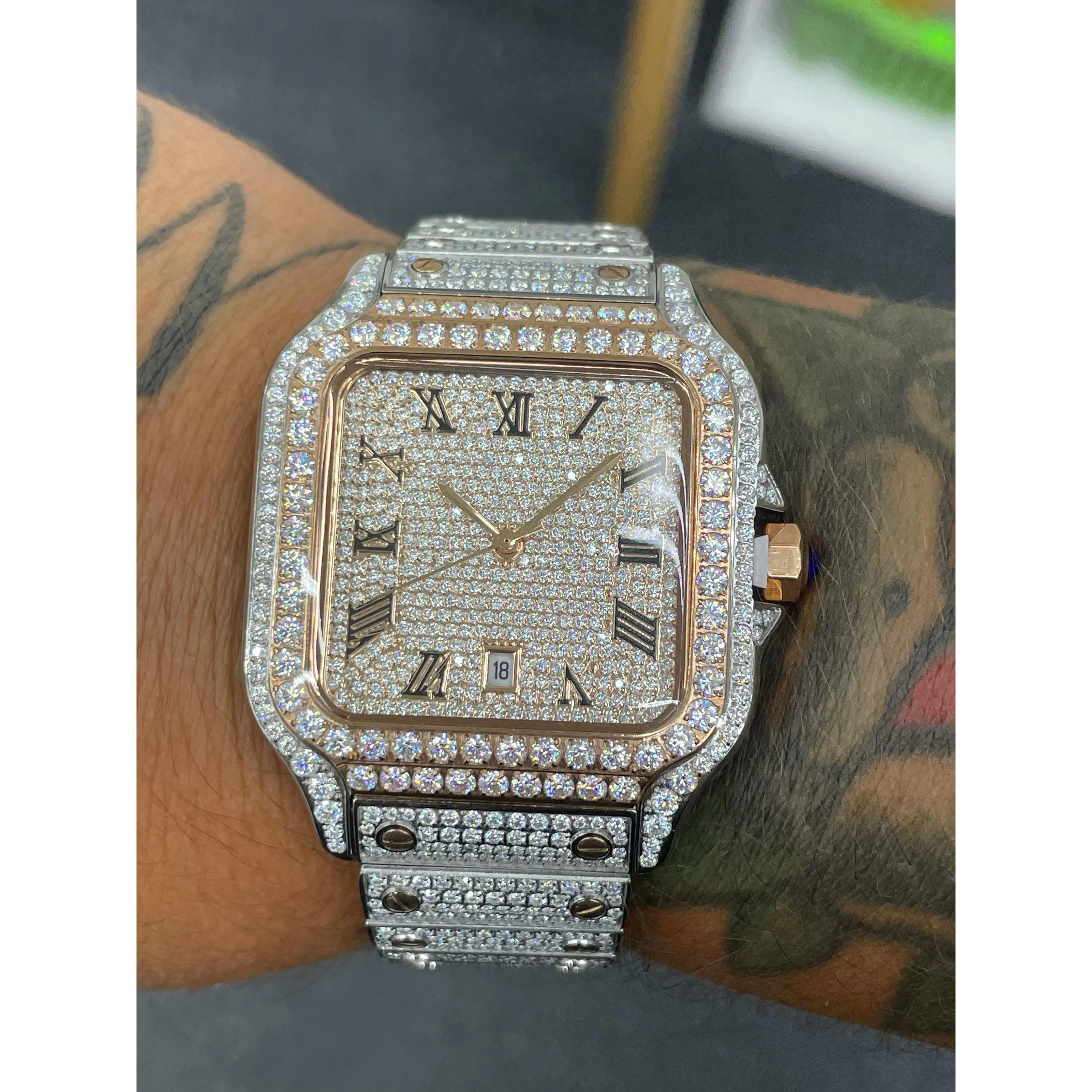 No logo two tone rose full moissanite box watxh