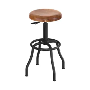 Seville Classics Acacia Wood Pneumatic Height Adjustable Stool