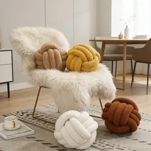 Soft Home Decorative Knot Pillows, Round Ball Shaped Plush Handmade Knotted Cushions, 2 Pack for Sofa Bed Living Room Chairs (23cm X 23cm)