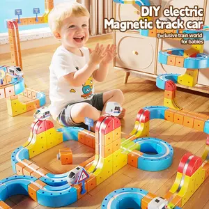 80-Piece DIY Magnetic Track Car Toy, Abs + Iron Sheet Material, USB Charging 3.7v 150mah Battery, Interactive Educational Gift for Kids