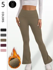 Women's Super Soft High Waisted Fleece Flare Leggings, Tummy Control Soft Bootleg Bootcut Pants, Comfortable Winter Wear
