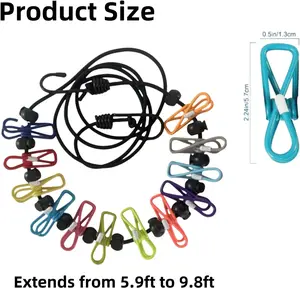 Retractable Clothesline for Travel & Indoor Drying – Portable Clothes Line with 12 Clips, Ideal for Camping, Laundry, RV, Cruise, or Outdoor Use (Black Rope)