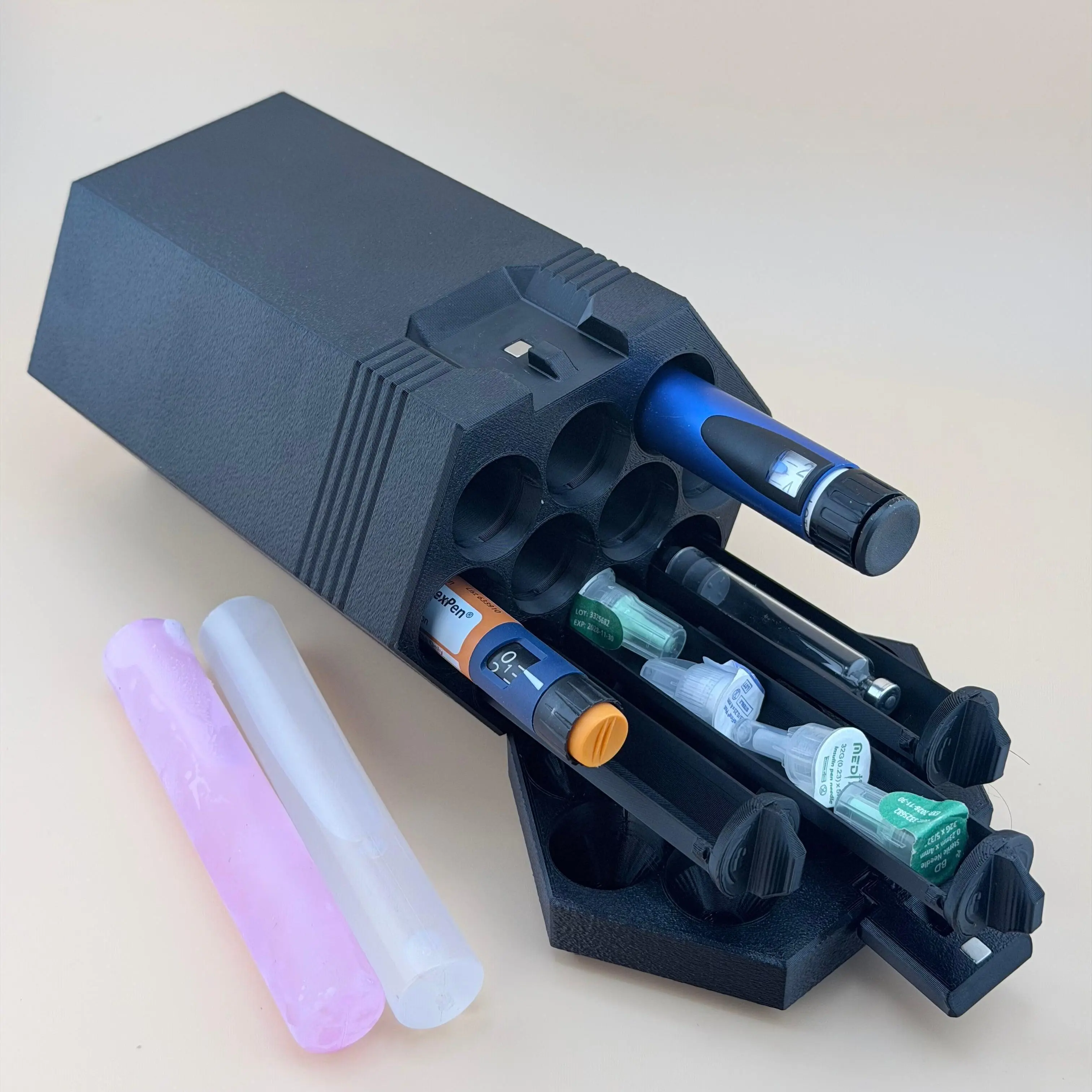 TechPod10 Travel Case - 10-Slot  Organizer for Insulin Pens, Peptide Pens, Needle Tips or Ice Packs