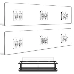 2-Pack Shower Caddy Adhesive Replacement - Transparent Waterproof Strips with Hooks, No Drilling Adhesive for Bath Storage Shelves, Kitchen Racks, Shower Basket & Soap Holder