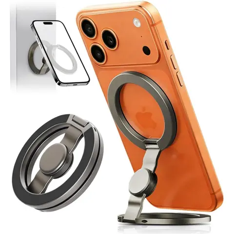 2-in-1 Magnetic Phone Mount & Smart Phone Stand - Foldable Stand+Spinner, Dual-Sided MagSafe Ring Holder, 360 Rotatable Adjustable Hands-Free Car/Desk Accessory