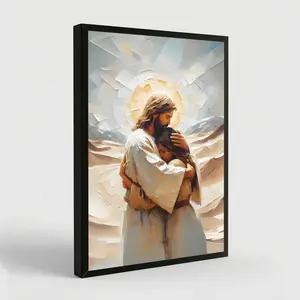 Jesus Hugging Woman Wall Art, Safe Haven Poster, Jesus Canvas Prints, Christian Spiritual Painting, Jesus And Girl Bible Art Pictures for Christian Home Decor
