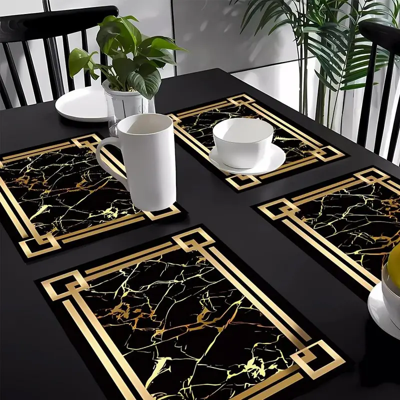 Black & Gold Pattern Placemat, 4 Counts/set Creative Table Mat, Decorative Placemat for Home Kitchen Dining Room, Vanity Decor Accessories, Table Placemats