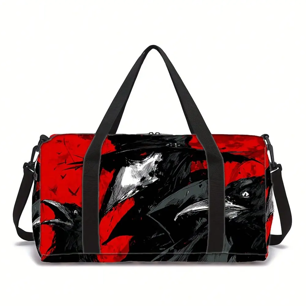Unisex Crow Monster Graphic Duffel Bag, Red Casual Travel Bag for Gym & Short Trips, Lightweight and Durable with Multiple Pockets, Casual Travel Bags