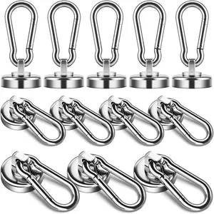 12Pack 50LBS Strong Magnetic Hooks with Swivel Carabiner Hook, Premium Magnet Hooks Heavy Duty Magnetic Hook for Hanging, Magnets with Hooks, Refrigerator Magnet Hook grip Cabinet Face Frame Clamps