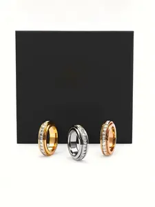 3-Pack Anxiety Spinner Rings Set – Titanium Steel Fidget Band with CZ | Stress-Relief Rings for Women & Men | Perfect Black Friday & Christmas Gift for Her, Him, Friends, Couples | Comfort Fit (Size 6–10) Stacking Rings