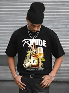Men's RHUDE Whiskey & Golf Graphic T-Shirt | Luxury Streetwear Vintage Print Tee | High-End Casual Short Sleeve Top | Loose Fit for Street Style, Parties & Daily Wear