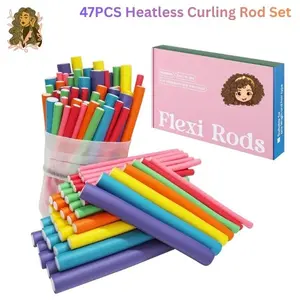 47PCS Flexible Rods Hair Curlers Set – Heatless Curling Rods for Long, Medium & Short Hair, No Heat Foam Rollers for Overnight Curls, Flexible Bendy Hair Rollers for Women