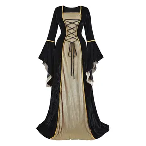 MILALEE Renaissance Dress Women Halloween Costume for Women Medieval Irish Under Dress Royal Costume Cosplay Retro Gown Halloween Gothic Party Outfit 6503-ZC1 Black Womenswear