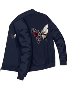 Fashion Trendy Men And Women Butterfly And Flower Printed Long Sleeve Baseball Jacket For Daily Street Casual And Versatile Wear