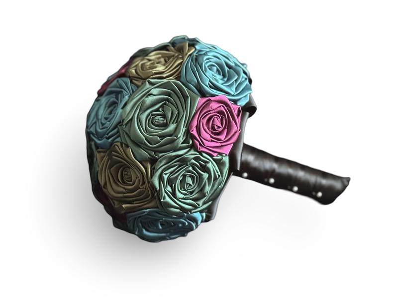 Geneva’s Bouquet | Dark Green, Teal, Olive, & Sangria | Elegant Winter Wedding Bouquet | Holiday Glam | Woodland Wedding Theme | Vintage Chic Bride | Handmade Satin Rose Bouquet | Sangria Wine Wedding Bouquet