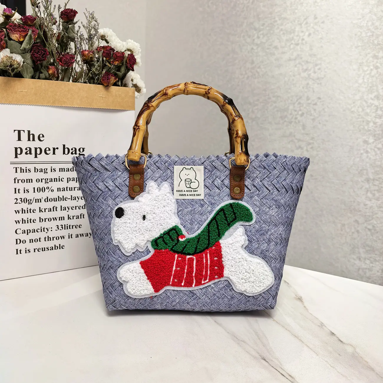 Bamboo handle gray blue (red coat dog ✚