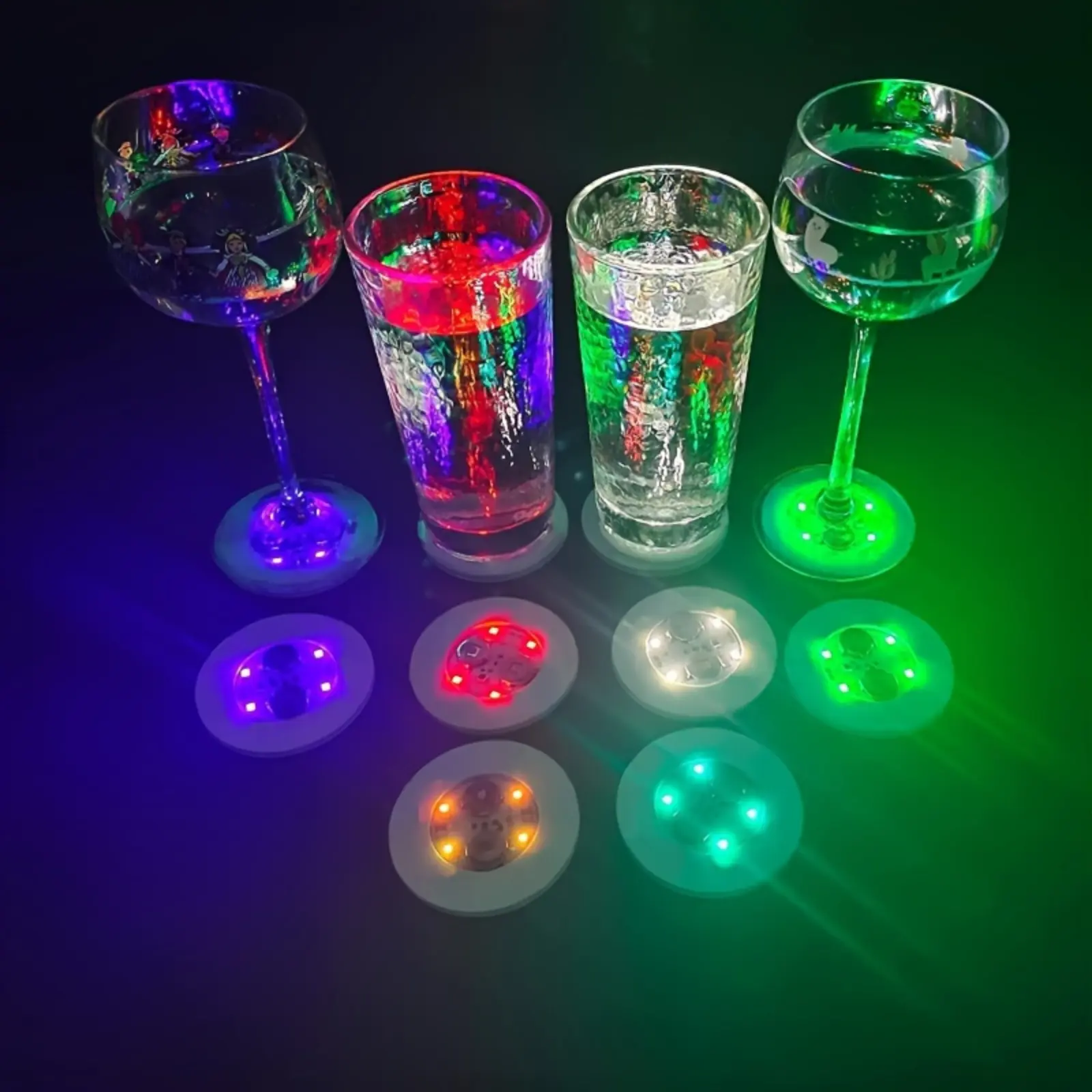 MICRENCY Luminous Silicone LED Light Up Coasters, 40-Pack Coaster Set for Wine Glasses, Party Decor, Holiday Festive Atmosphere Enhancement