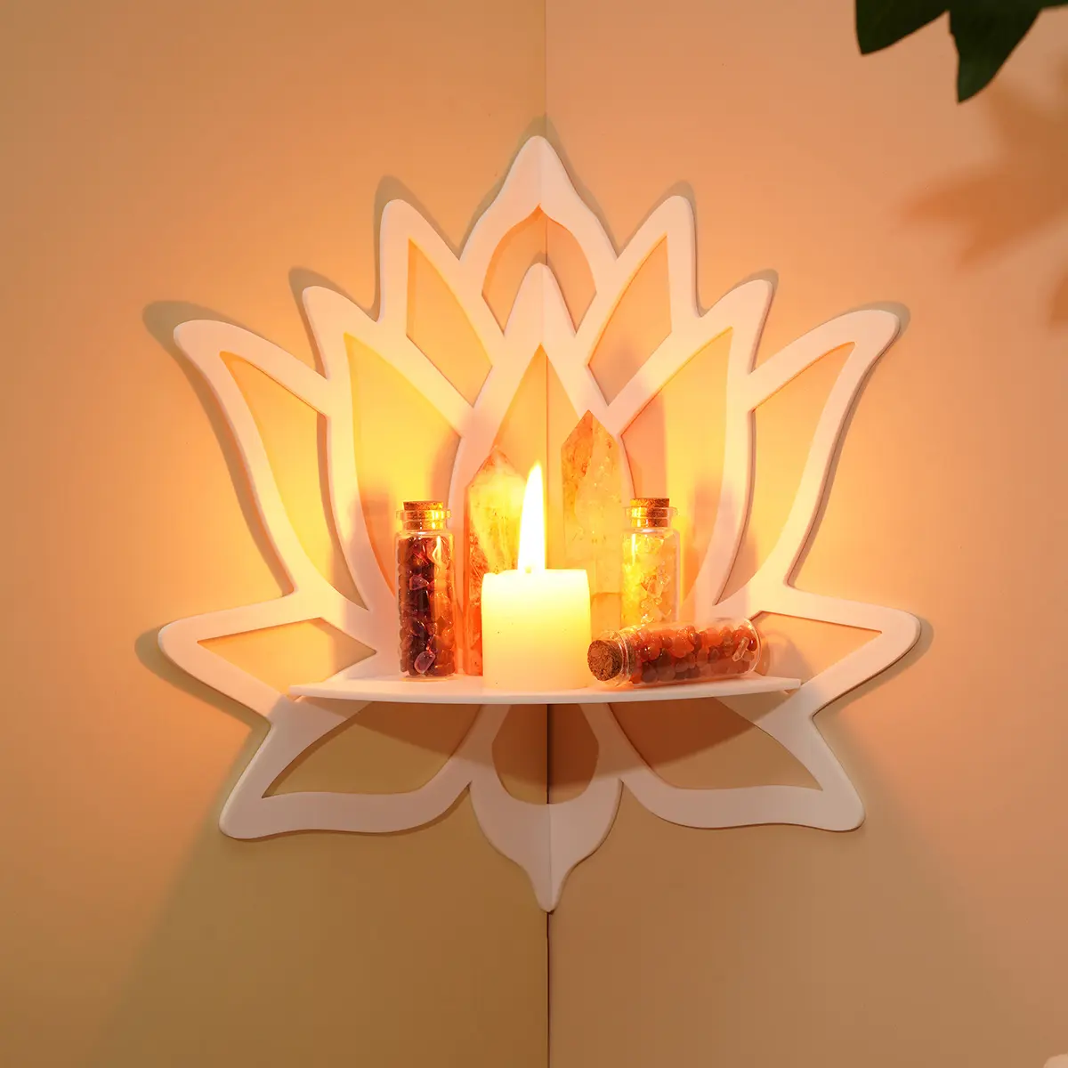 DIY Floating Shelves, / Lotus Design Wall Mounted Display Rack, Home Decor Corner Shelf for Living Room, Crystal Energy Stone Holder, Wall Mounted Organizer, Decorating