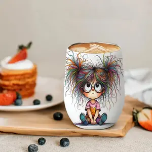 12oz Eggshell Shaped Cup, Colorful Hair Eyeglasses Moody Girl Print Aesthetic Eggshell Design, Perfect for Iced Drinks & Coffee, Ideal Holiday & Birthday Gift