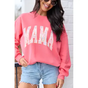 Mama Multi Daisy Print Light Red Graphic Sweatshirt