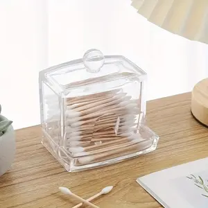 Clear Cotton Swab Storage Box, 1 Count Cotton Swab Holder, Multifunctional Storage Box for Cotton Swab, Toothpick, Makeup Remover, Home Room Organizer, Durable Storage Organizer