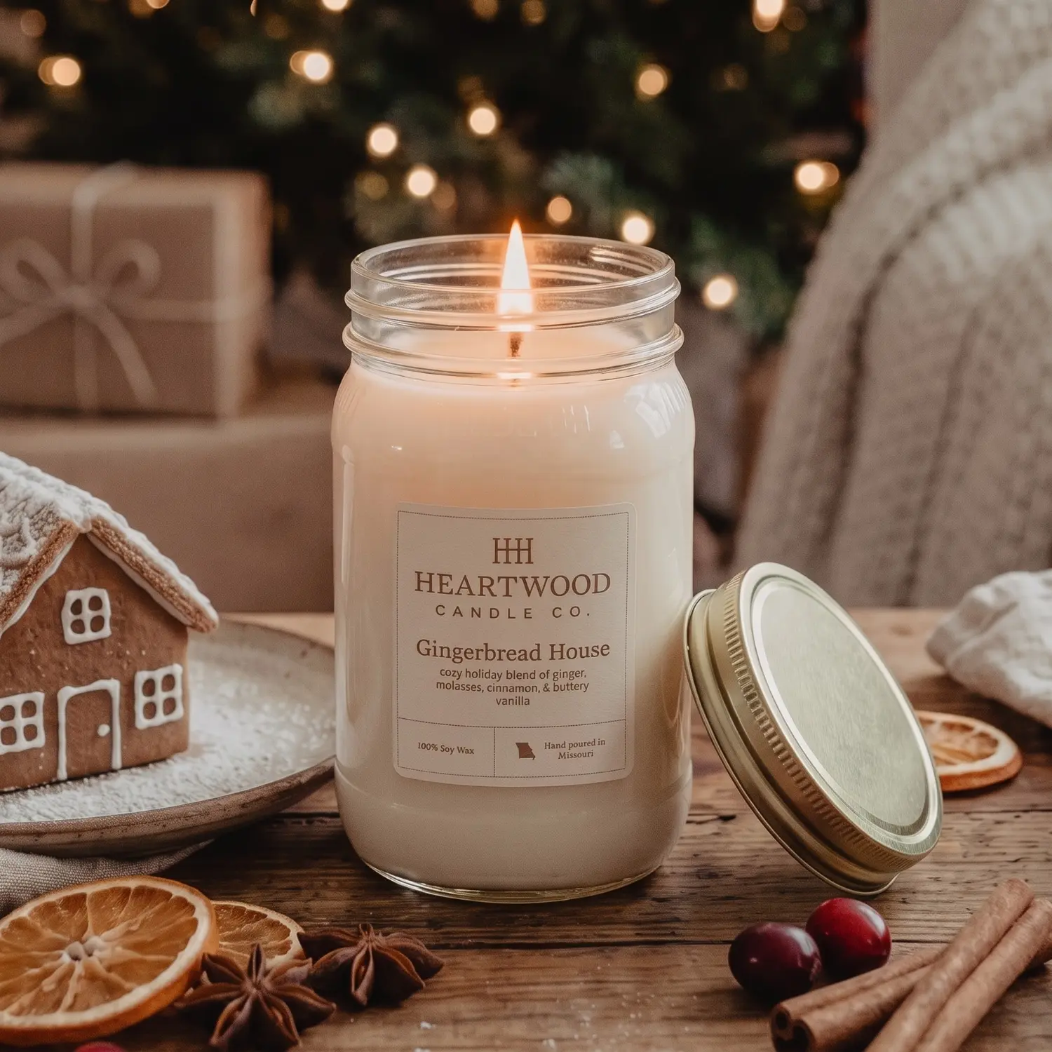 Gingerbread House | 16oz Mason Jar Soy Wax Candle | Clean Burning