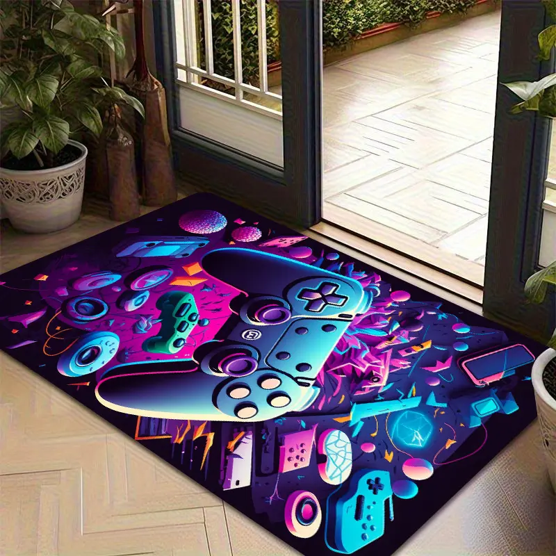 Gamepad Print Floor Mat, Gaming Controller Non-Slip Doormat, Decorative Cartoon Carpet for Teens Room Home, 1PC Multiple sizes available 40x60cm 50x80cm 60x90cm 80x120cm, Gaming Area Rug