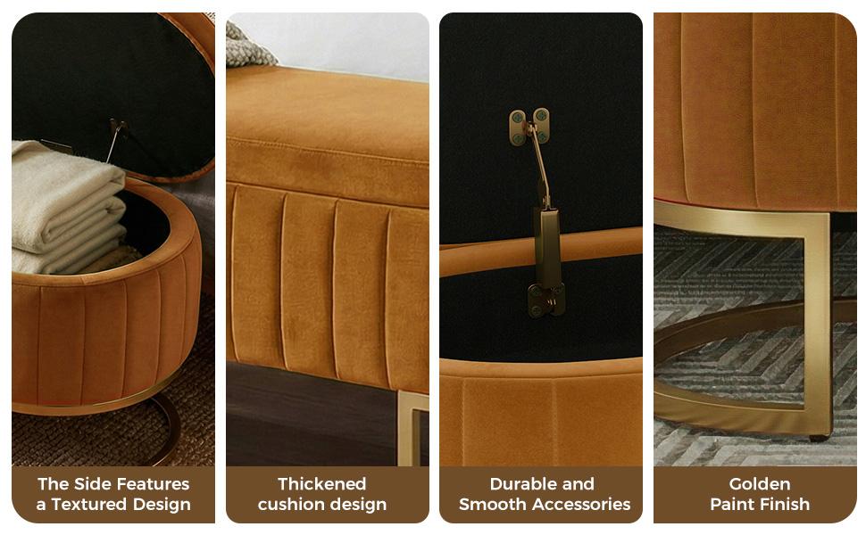 Homeokay 65“ Mid Century Ottoman Storage Bench, Velvet King Size Upholstered Tufted Bed End Bench with Storage for Bedroom Living Room Entryway