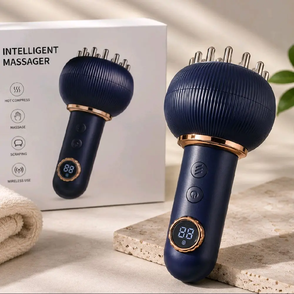 Electric Scalp Massager with 4 Massage Heads – Rechargeable Handheld Head & Body Massager
