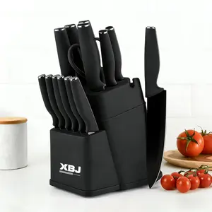 Spring 2026 Hot Seller | 15-Piece Kitchen Knife Set with Block | Self-Sharpening, Stainless Steel Dishwasher Safe, Anti-Slip Handle, Available in Black and White