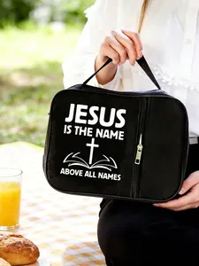 Bible Bag with Cross Pattern, Stainless Steel Bookmark, Zipper Pocket, Handheld Storage Bag, Ideal for Women, Learning Bible