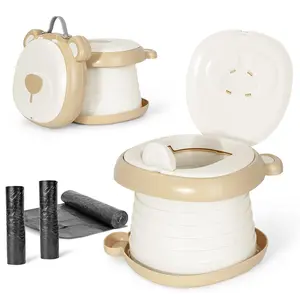 Portable Travel Potty Seat for Toddlers with Splash Guard, Foldable Potty Training Toilet for Boys & Girls, On The Go Kids Car Potty, Includes Free Travel Bag and Disposable Potty Liners, Khaki